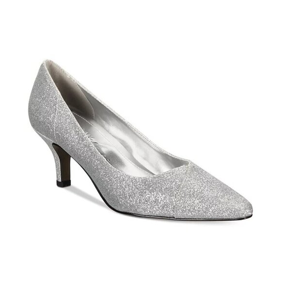 Easy Street Womens Size 8.5M Pointed Toe Chiffon Pumps Heels in Silver Glitter - Picture 1 of 9